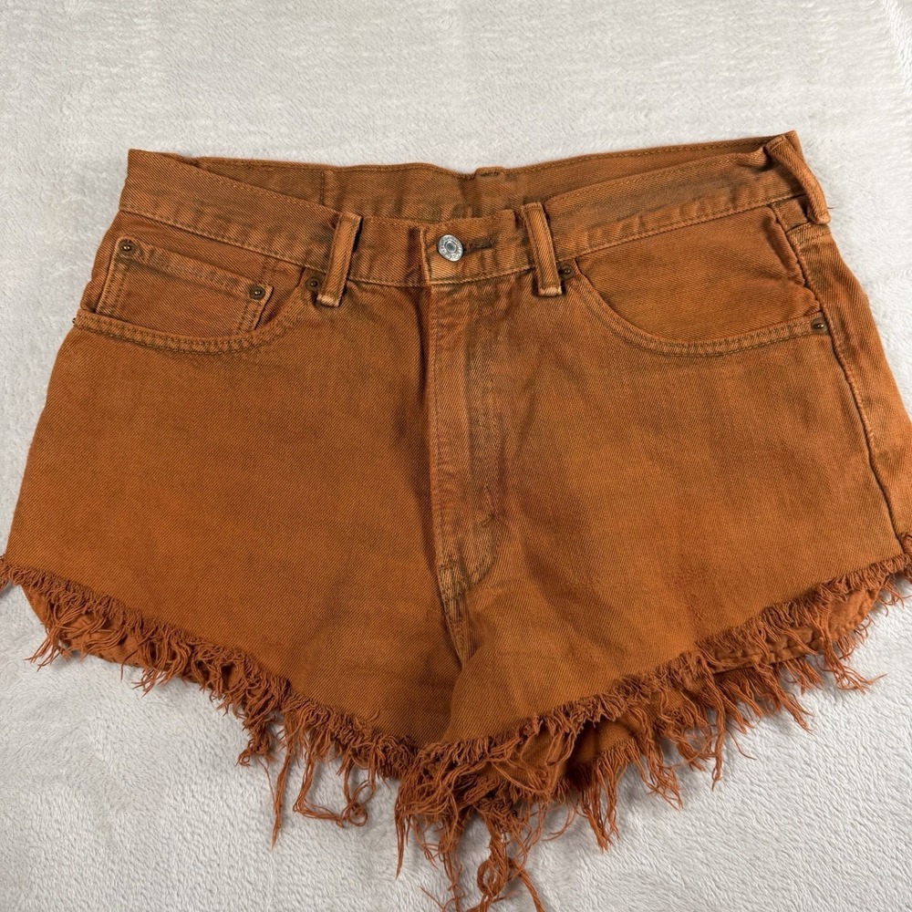 Levi's 550 Orange‎ Cut Off Denim Shorts 32x10 Raw Hem Distressed Vintage Style